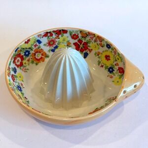 Anthropologie Ceramic Citrus Juicer by Sarah Campbell Bowl Floral Orange